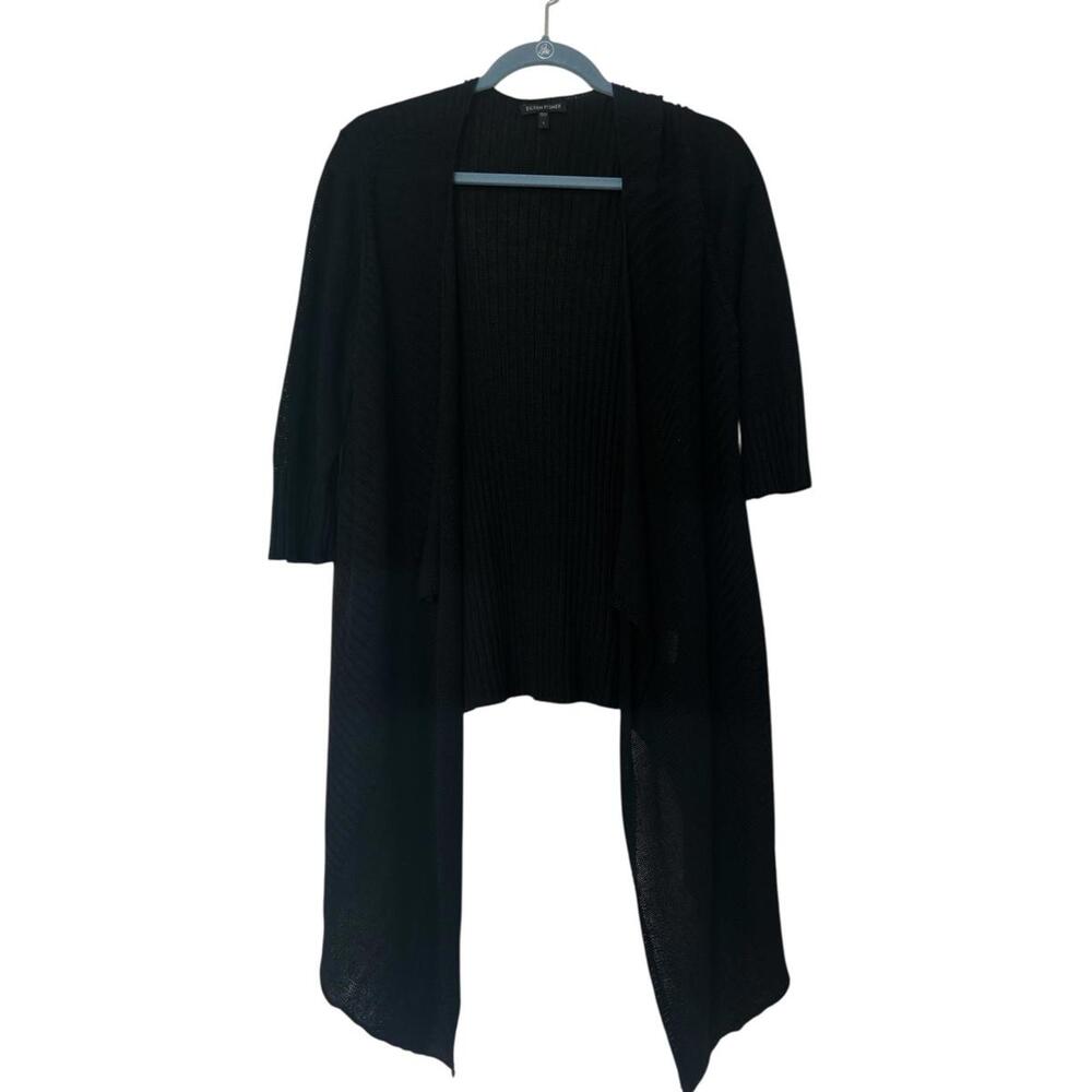 Eileen Fisher Black Knit Asymmetrical Open Front Sweater Size L